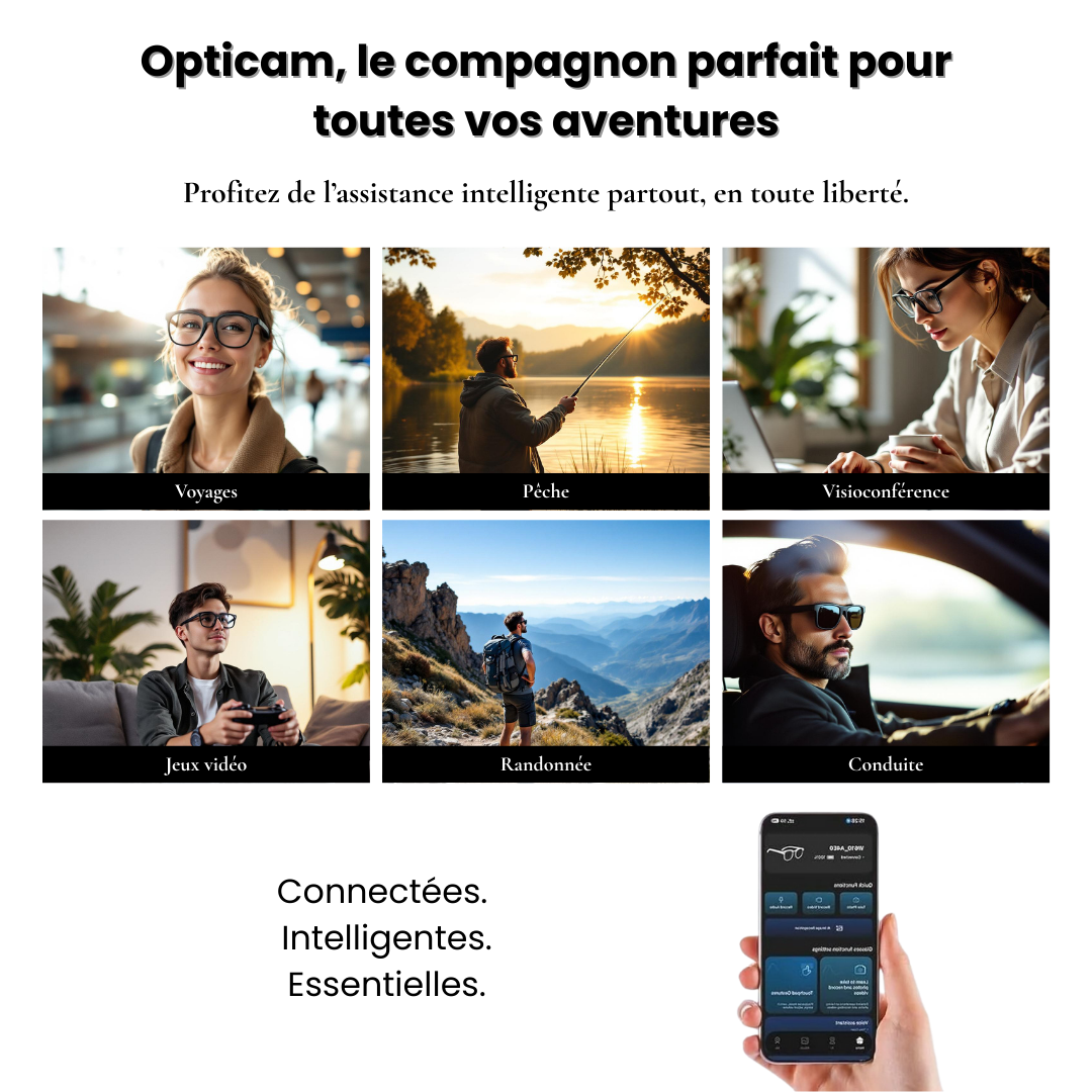 Opticam – Lunettes connectées intelligentes avec caméra HD, audio Bluetooth et assistant vocal intégré